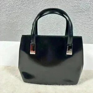 VINTAGE 90s Y2K Black Patent Leather Look Elegant Handbag Purse Women Small